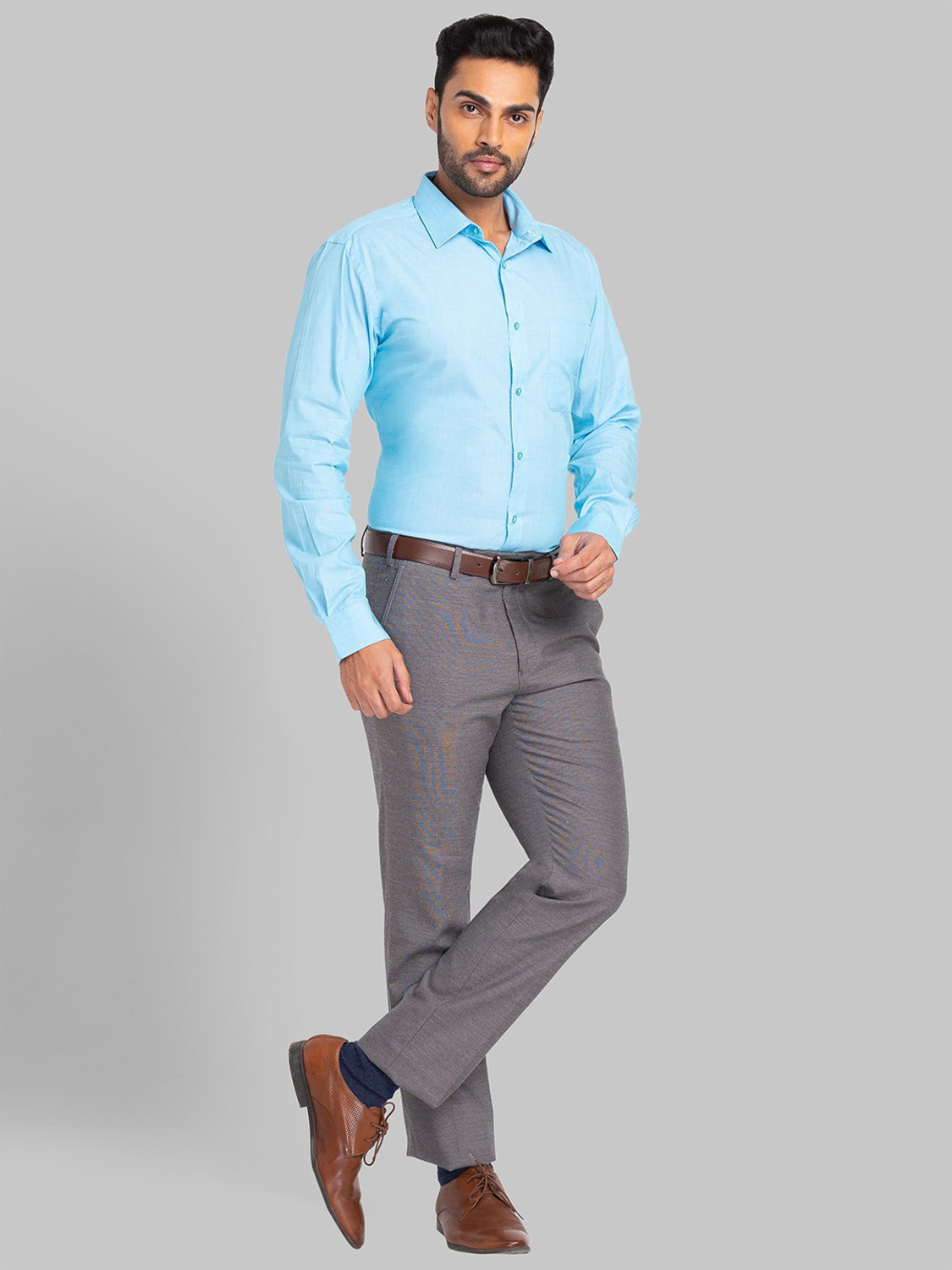 Image of Raymond Men Solid Formal Light Blue Shirt