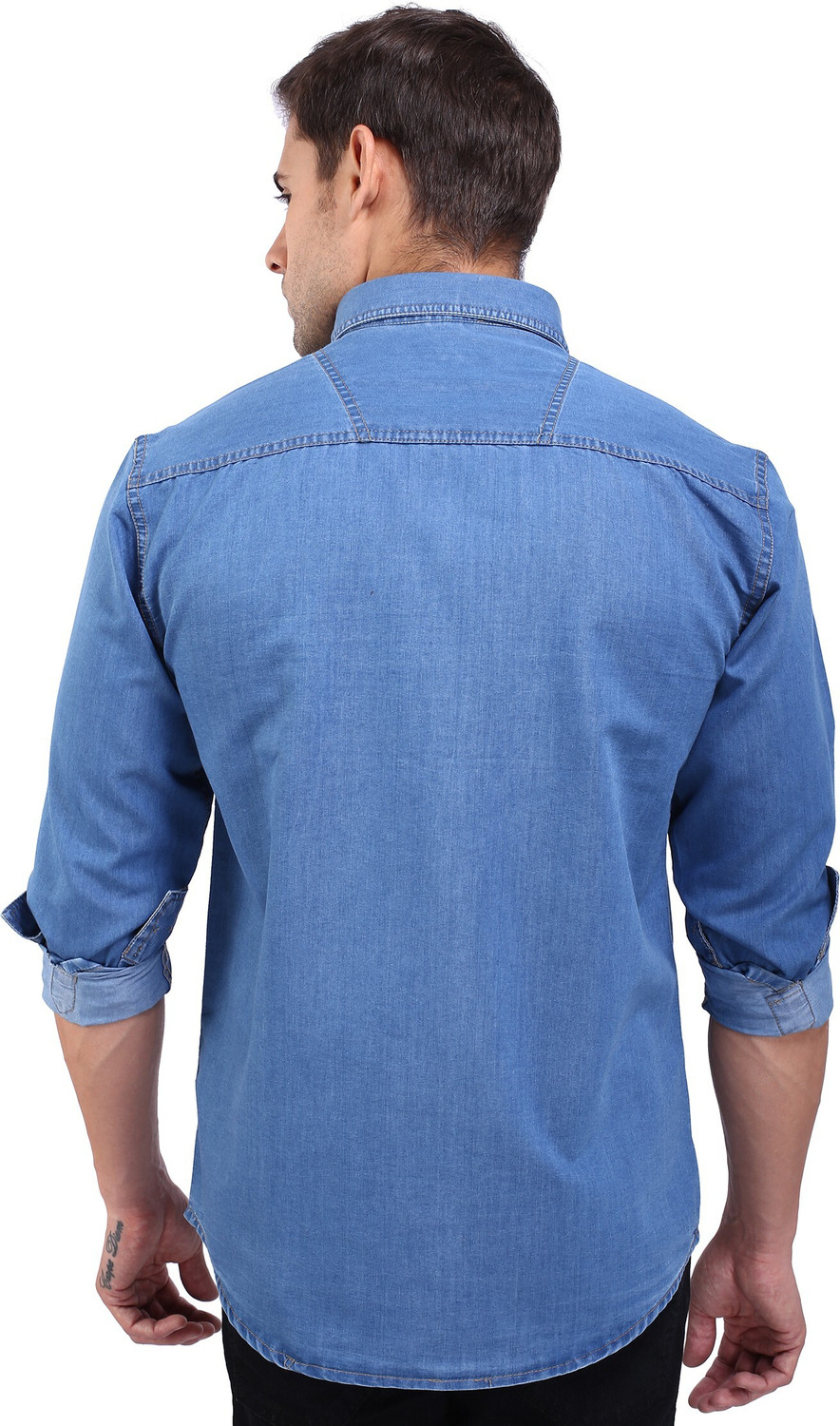 Image of FLAGS Men Solid Casual Light Blue Shirt