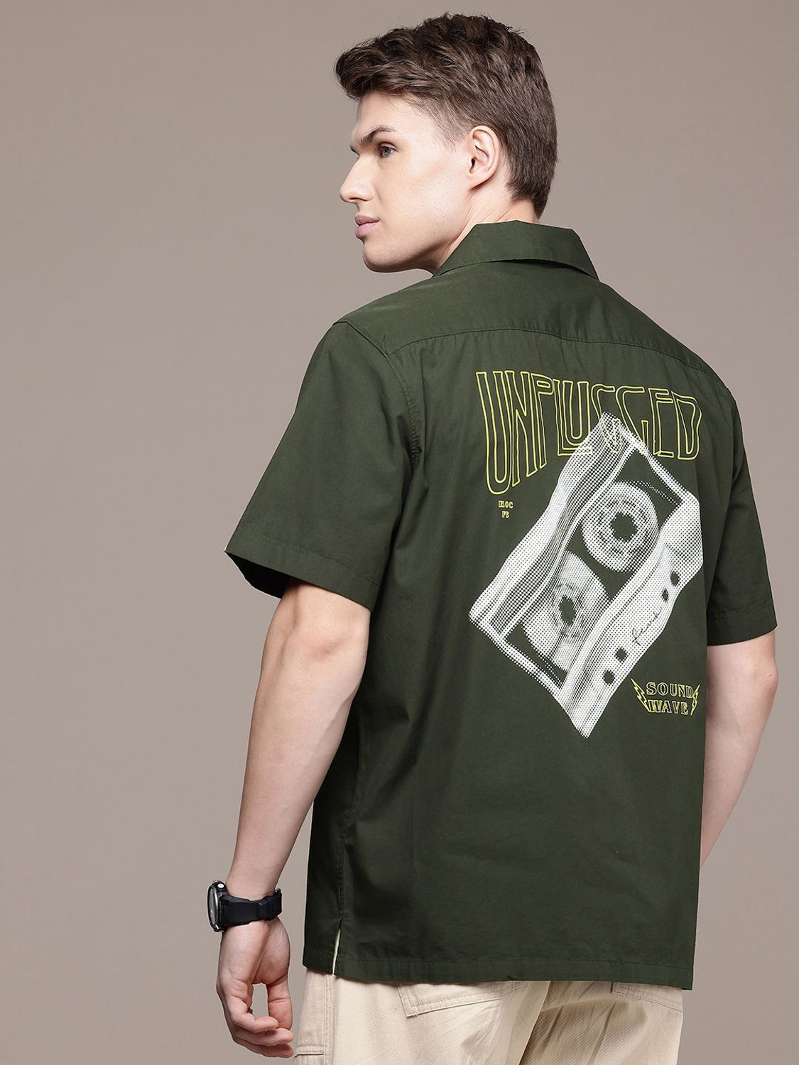 Image of FCUK Men Printed Casual Green Shirt