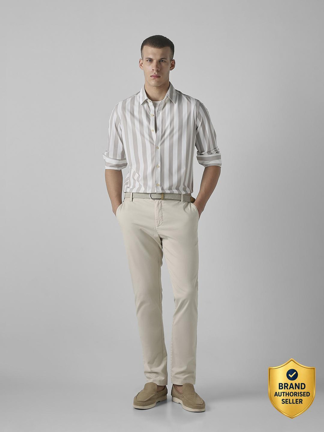 Image of MUFTI Men Striped Casual Grey Shirt