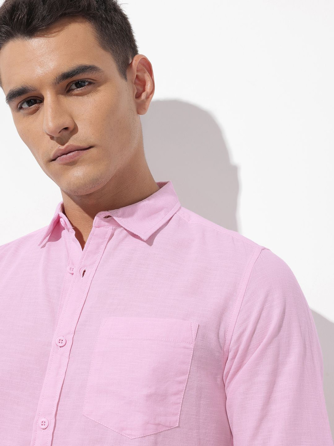 Image of Roadster Men Solid Casual Pink Shirt