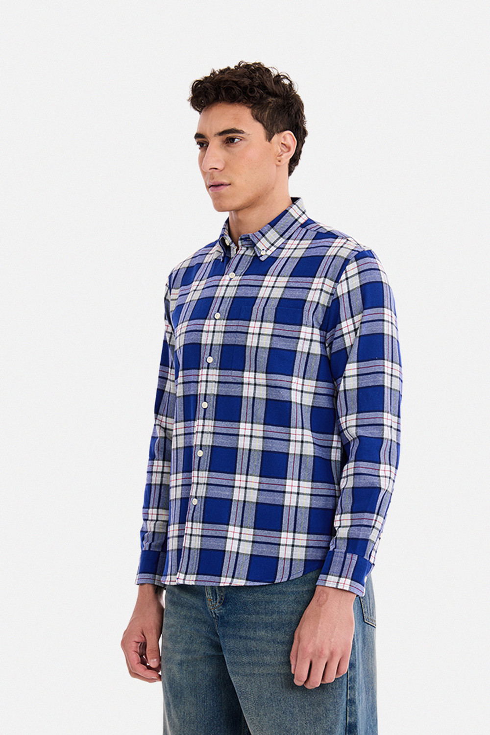 Image of Snitch Men Checkered Casual Blue Shirt