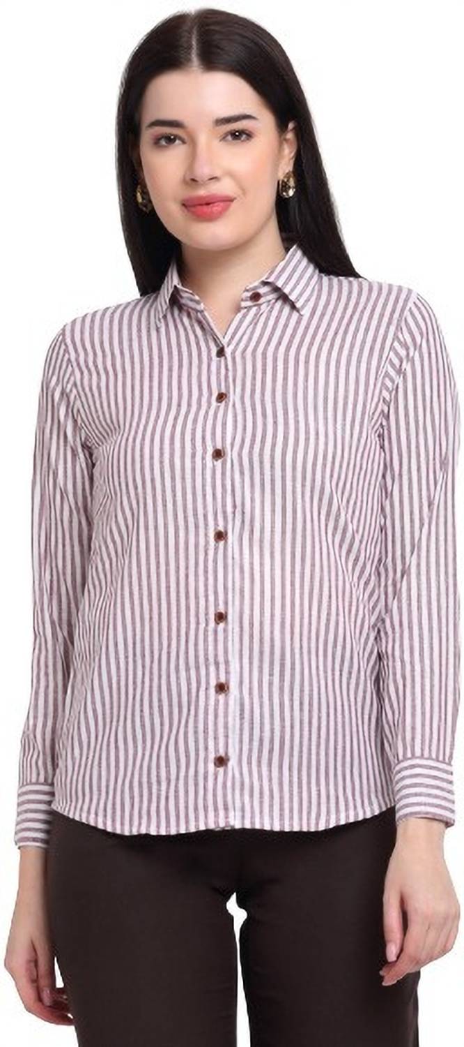 Aarsha Women Regular Fit Striped Button Down Collar Casual Shirt