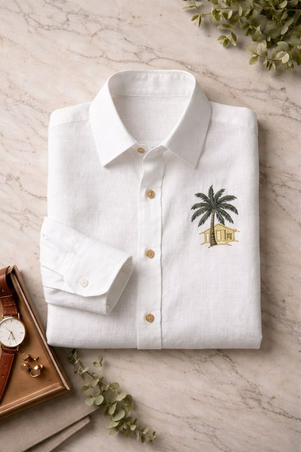 Image of BE UNIQUE MENS Men Embroidered, Solid Casual White Shirt