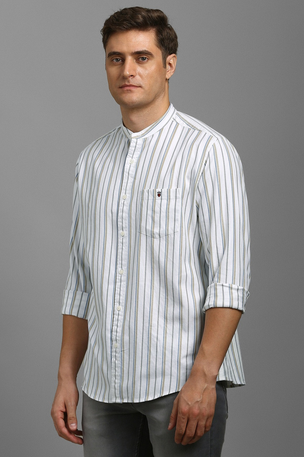 Image of LOUIS PHILIPPE Men Striped Casual White Shirt
