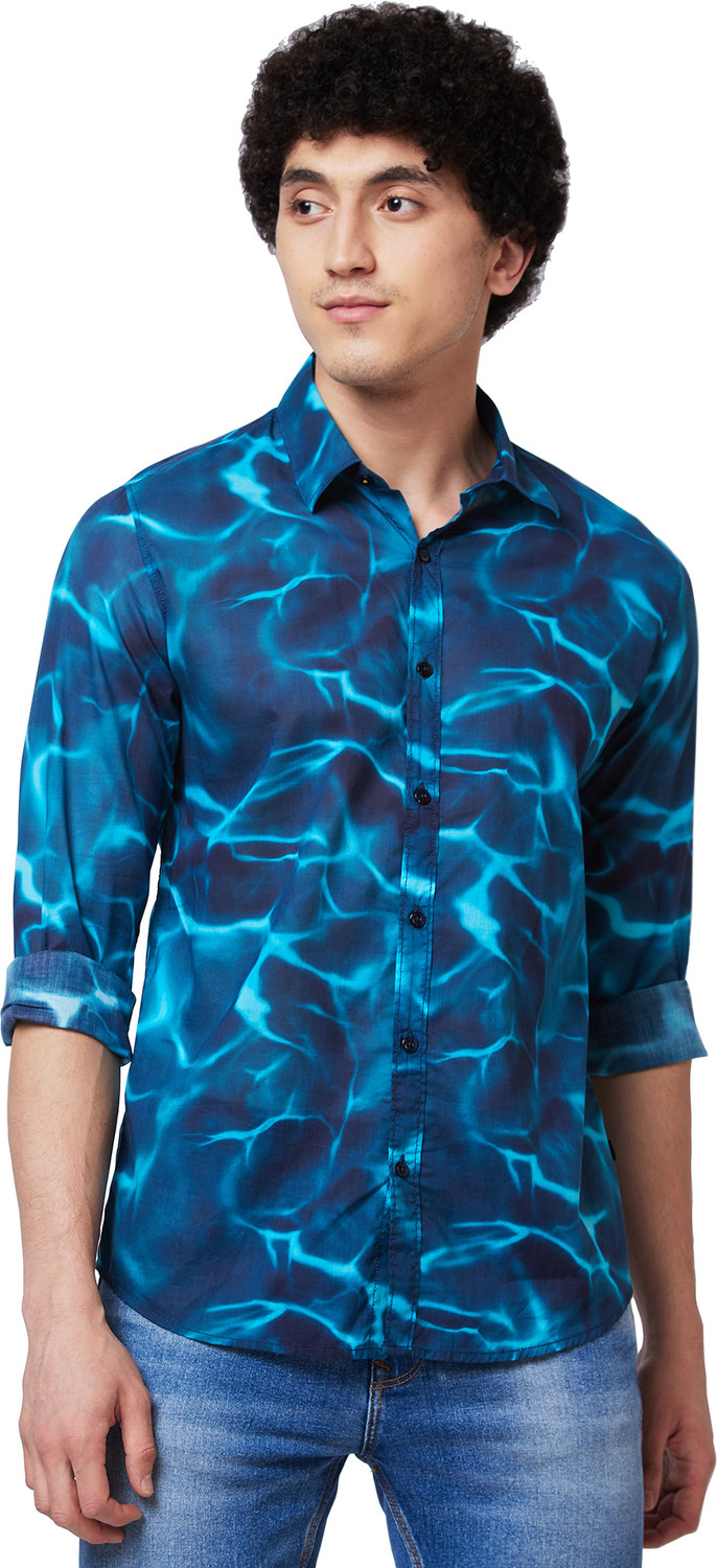 Image of Spykar Men Printed Casual Blue Shirt