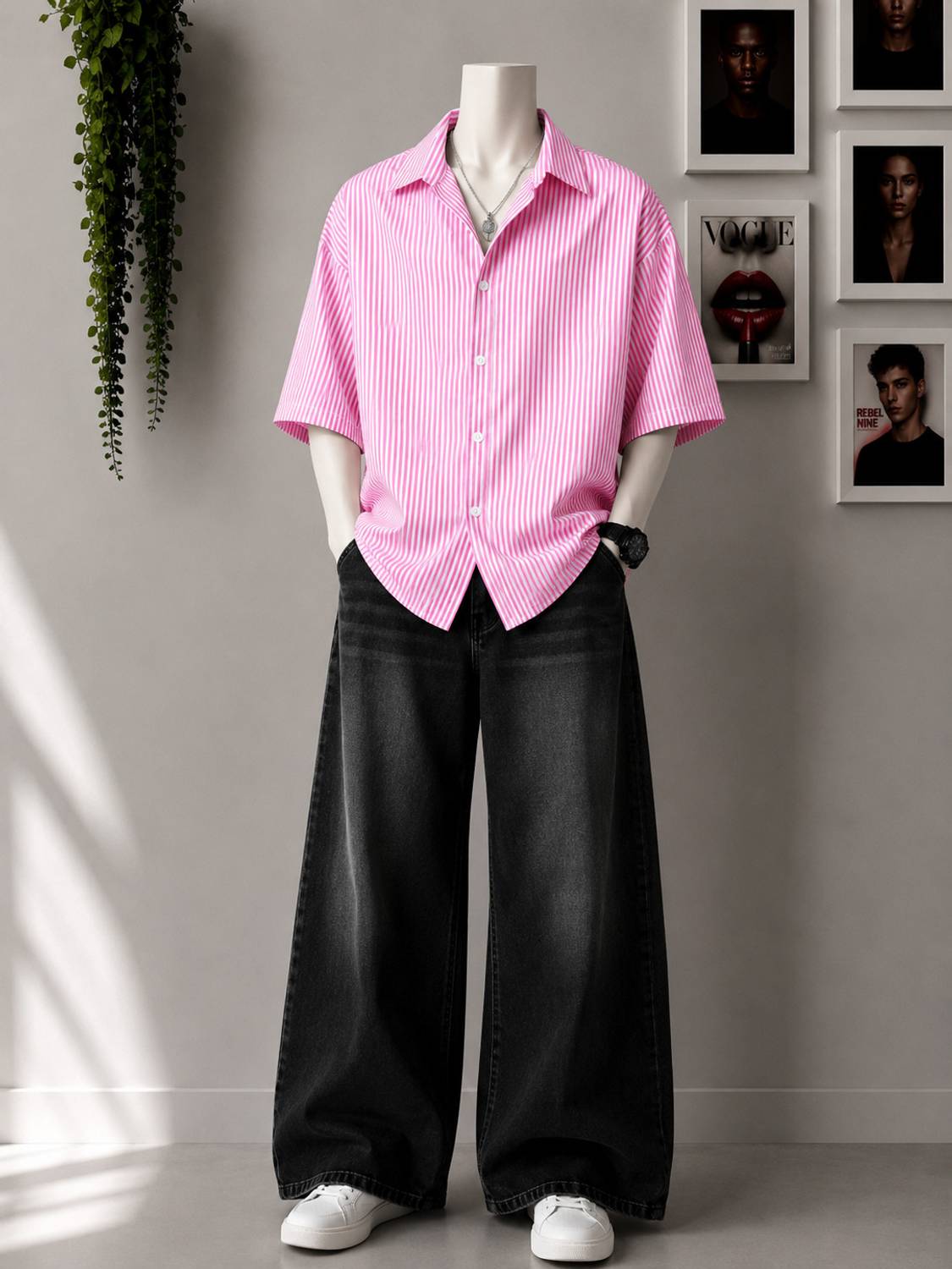 Asta Moda Men Striped Pink, White Shirt - Image 1