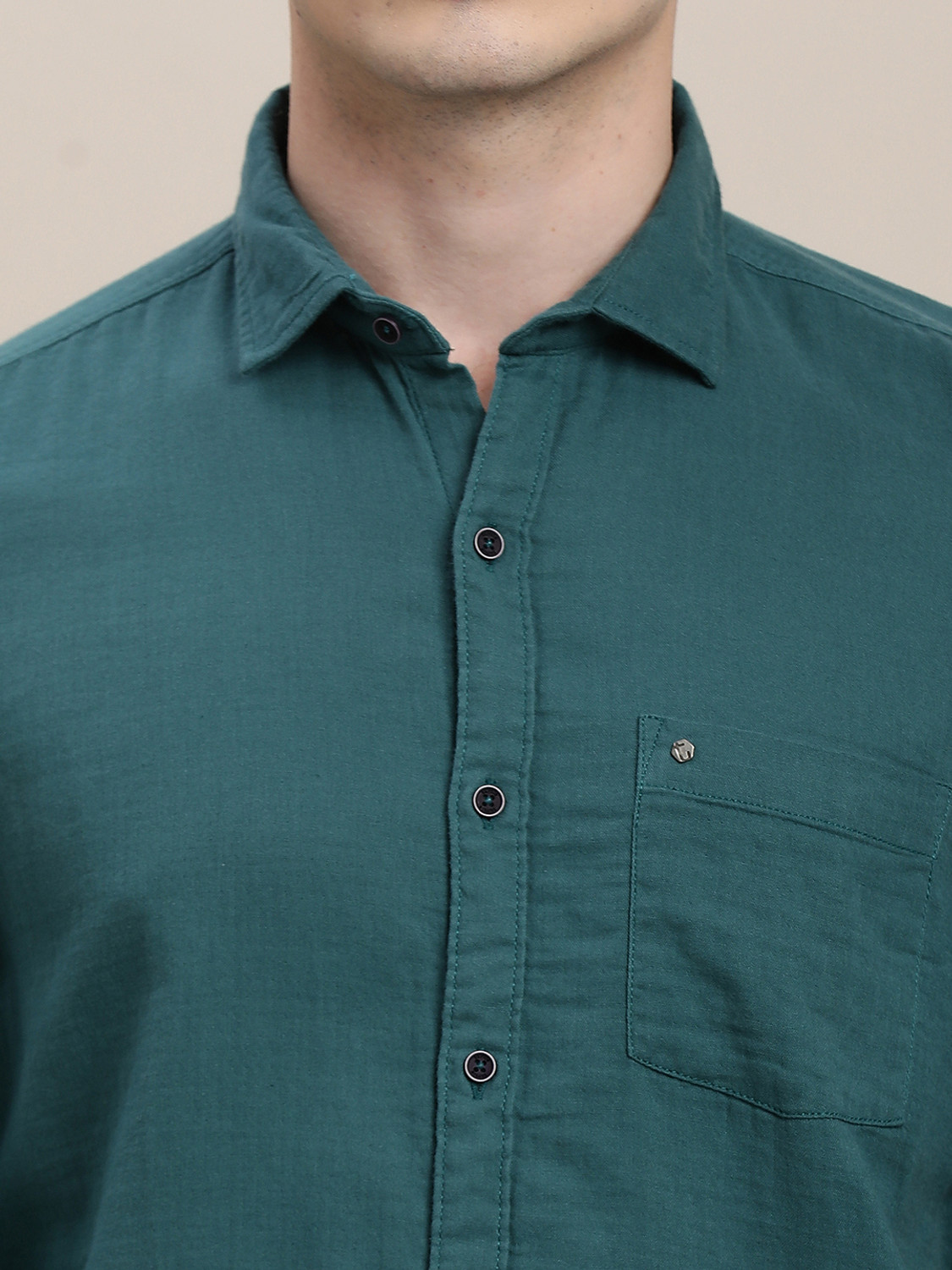 Image of TURTLE Men Solid Casual Green Shirt