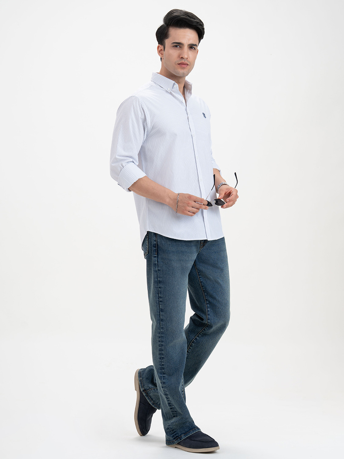 Image of RED TAPE Men Striped Casual White Shirt