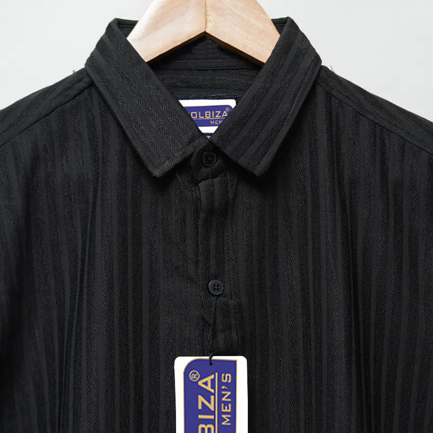 Image of Solbiza Men Striped Casual Black Shirt