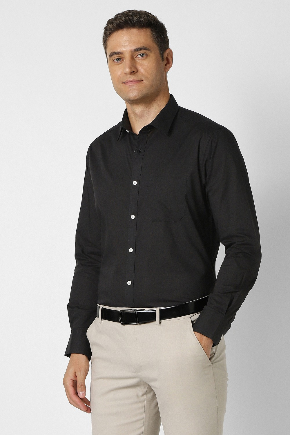 Image of PETER ENGLAND Men Solid Formal Black Shirt