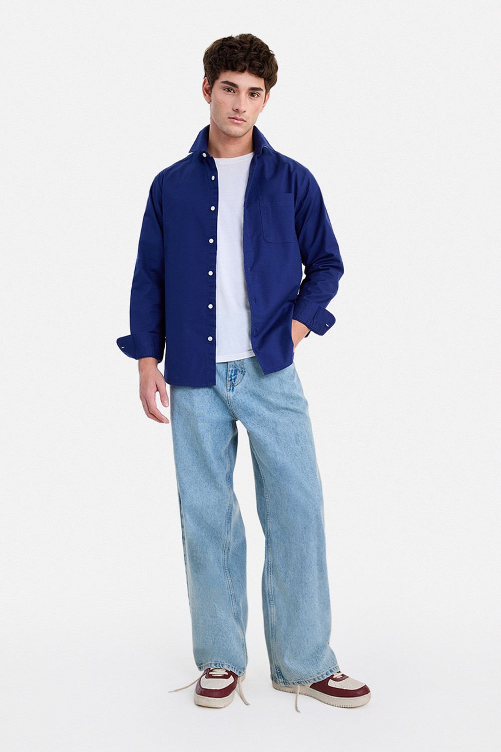 Image of Snitch Men Solid Casual Dark Blue Shirt