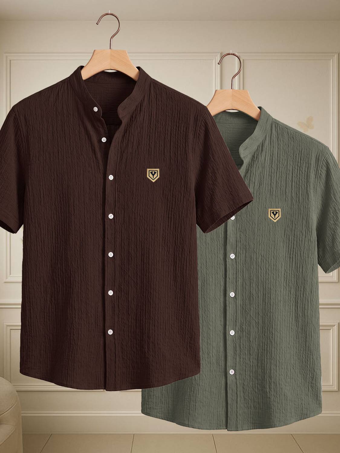 Yazole Men Casual Brown, Green Shirt - Image 1
