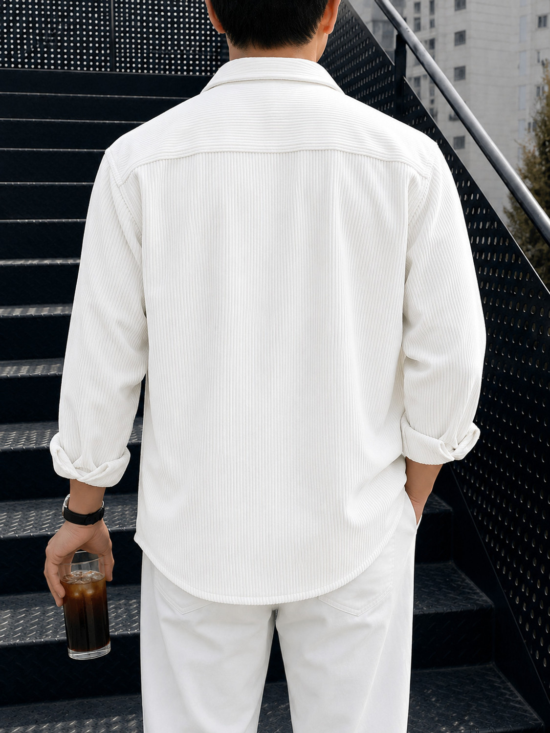 Image of HOODLER Men Self Design Casual White Shirt
