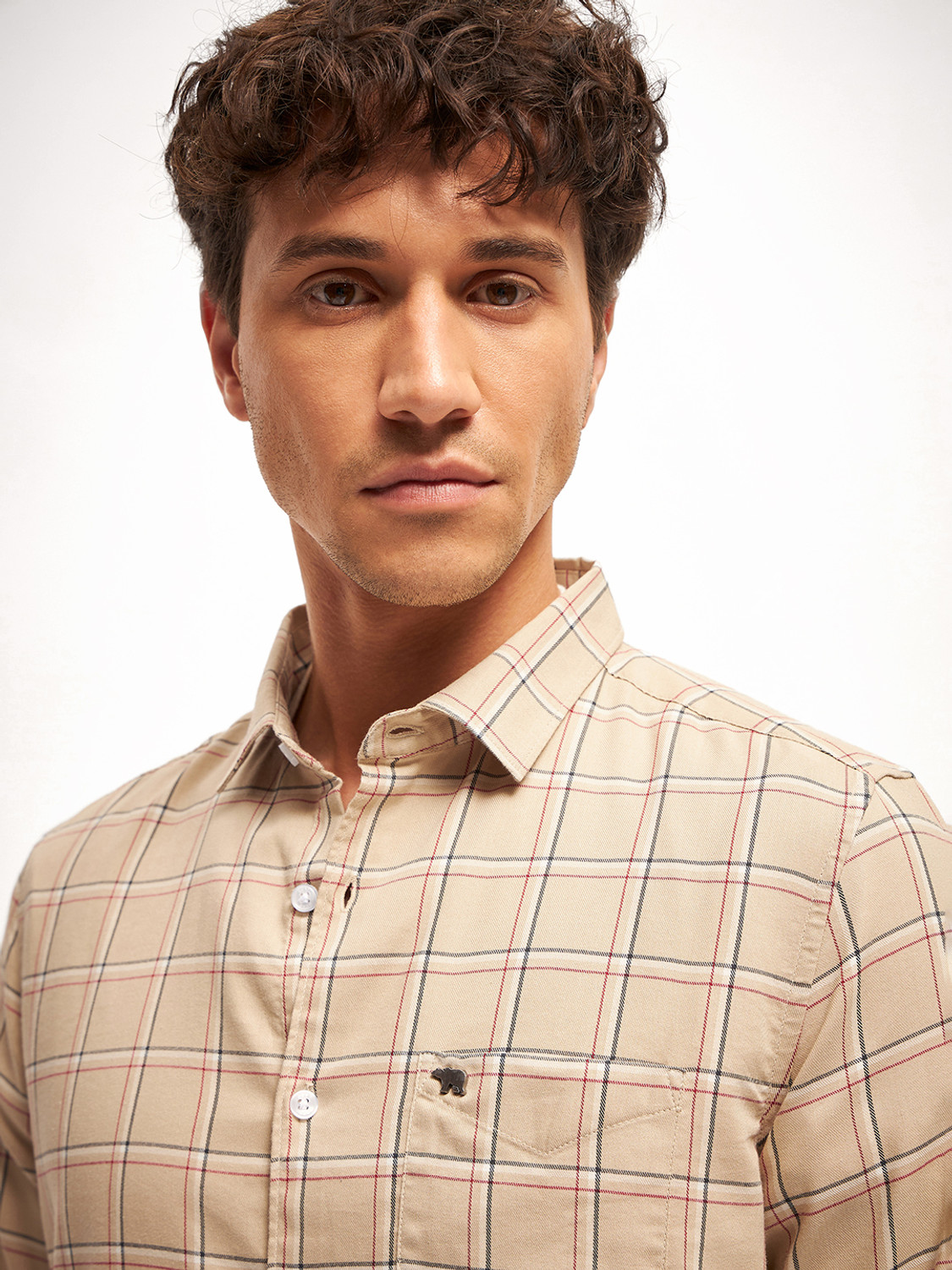 Image of THE BEAR HOUSE Men Checkered Casual Beige Shirt
