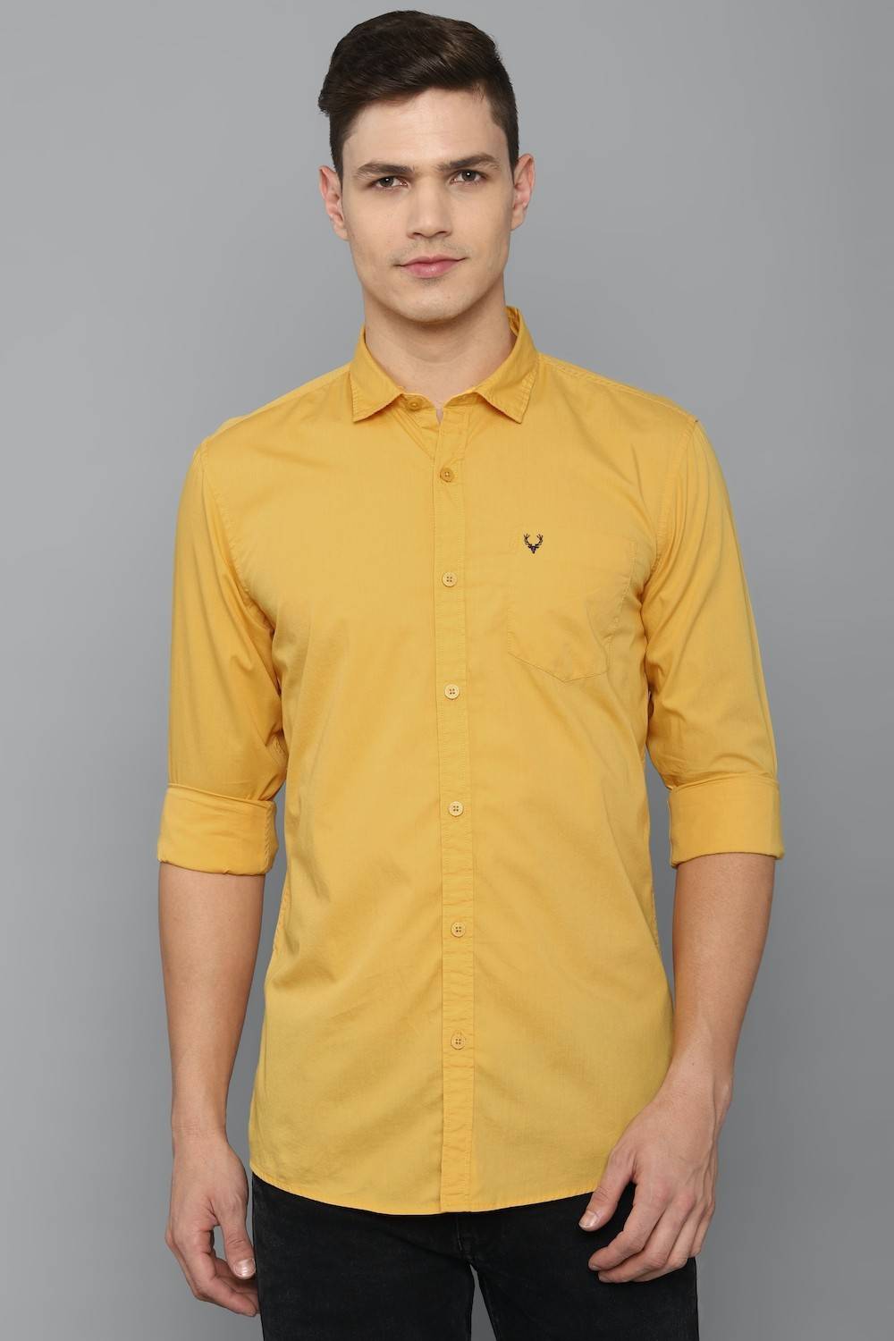 Allen Solly Men Solid Casual Yellow Shirt