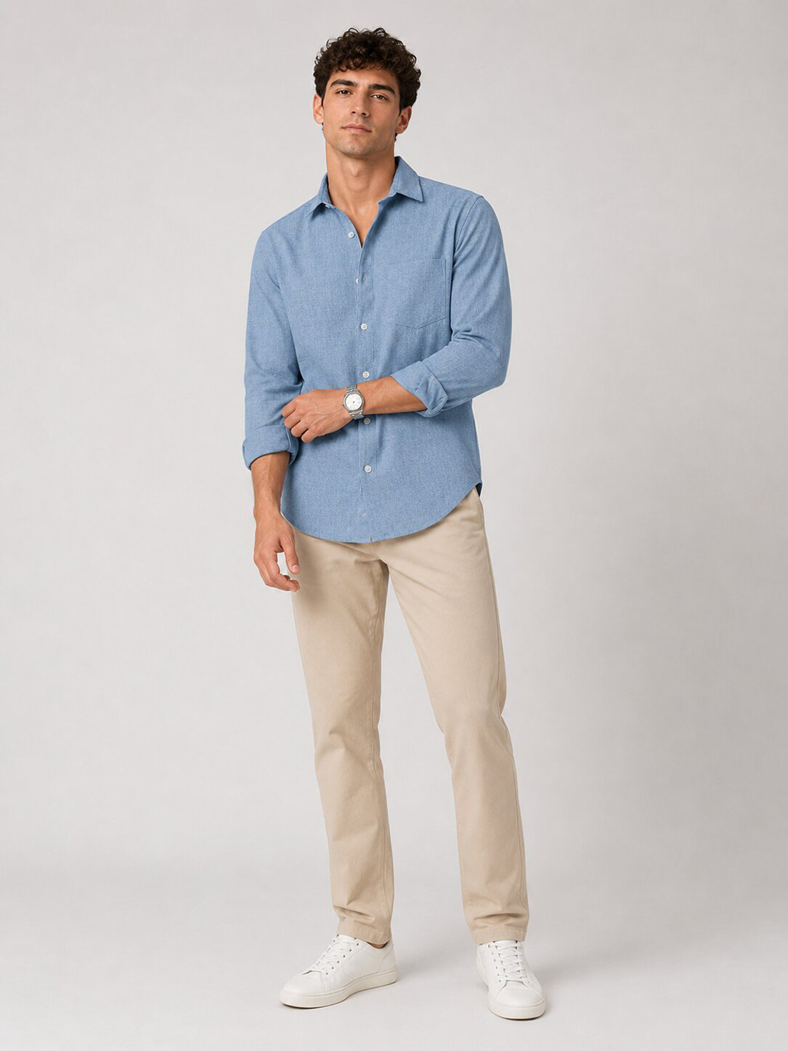 Image of METRONAUT Men Solid Casual Blue Shirt