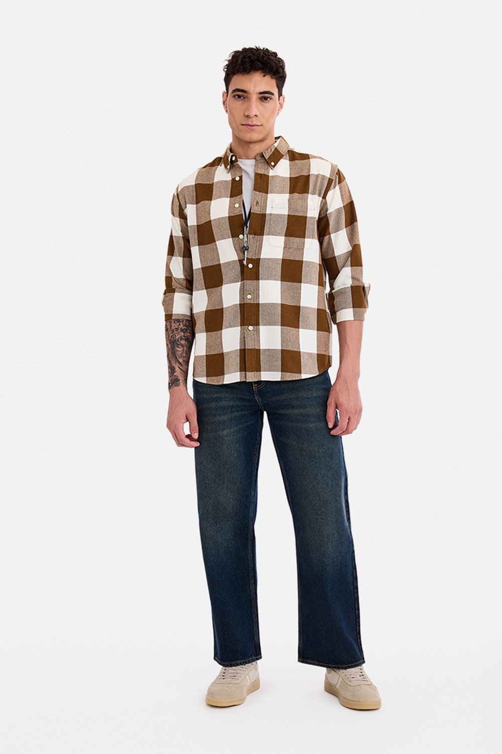 Image of Snitch Men Checkered Casual Brown Shirt