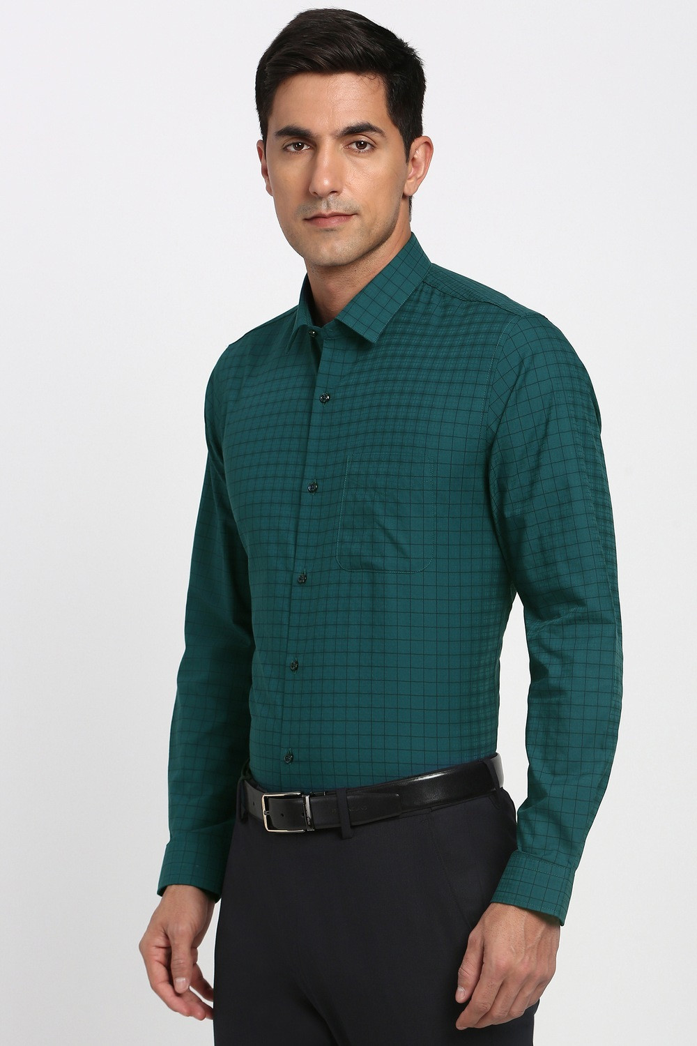 Image of PETER ENGLAND Men Checkered Formal Green Shirt