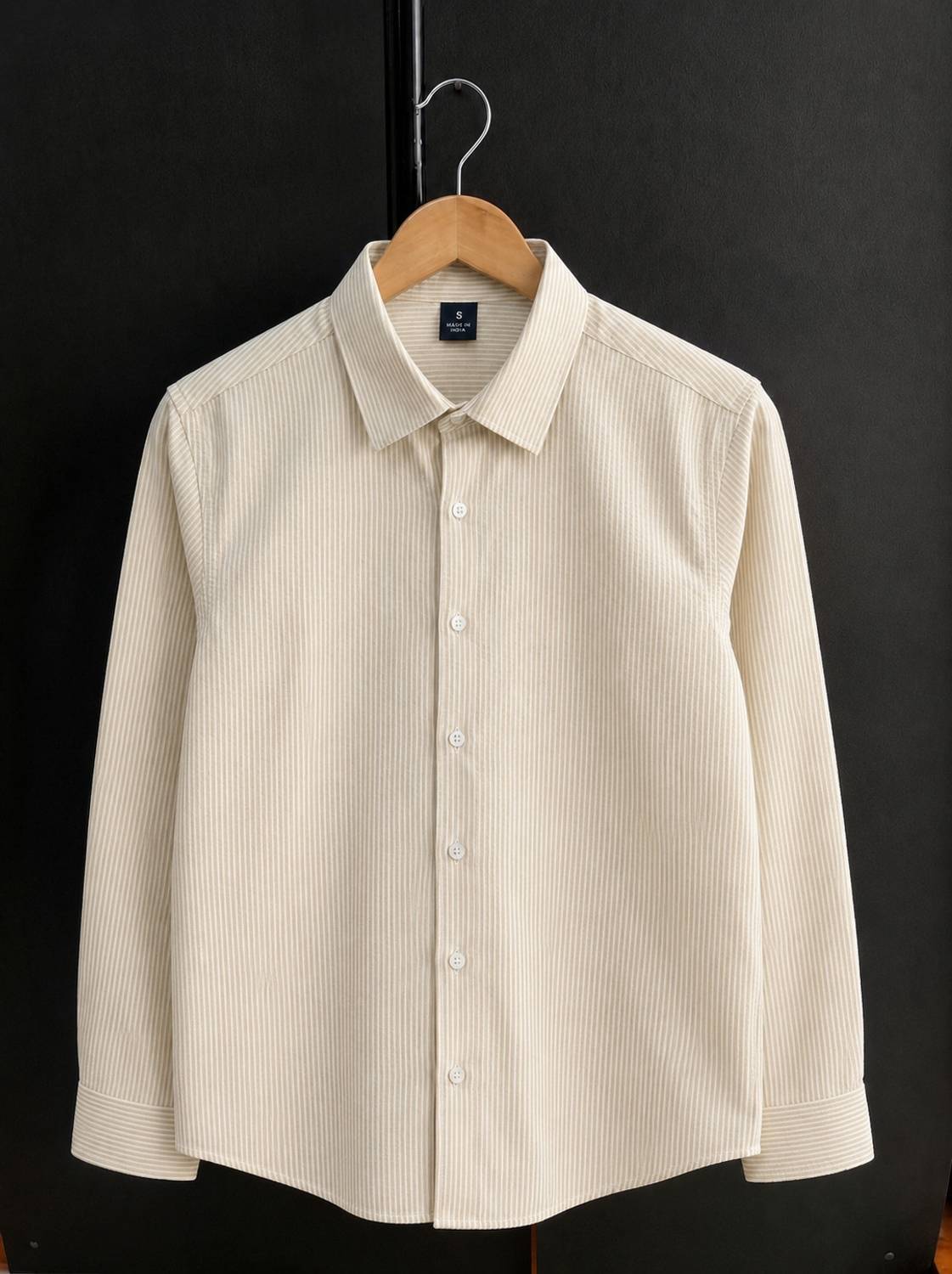 COMBRAIDED Men Striped Casual Beige Shirt - Image 1