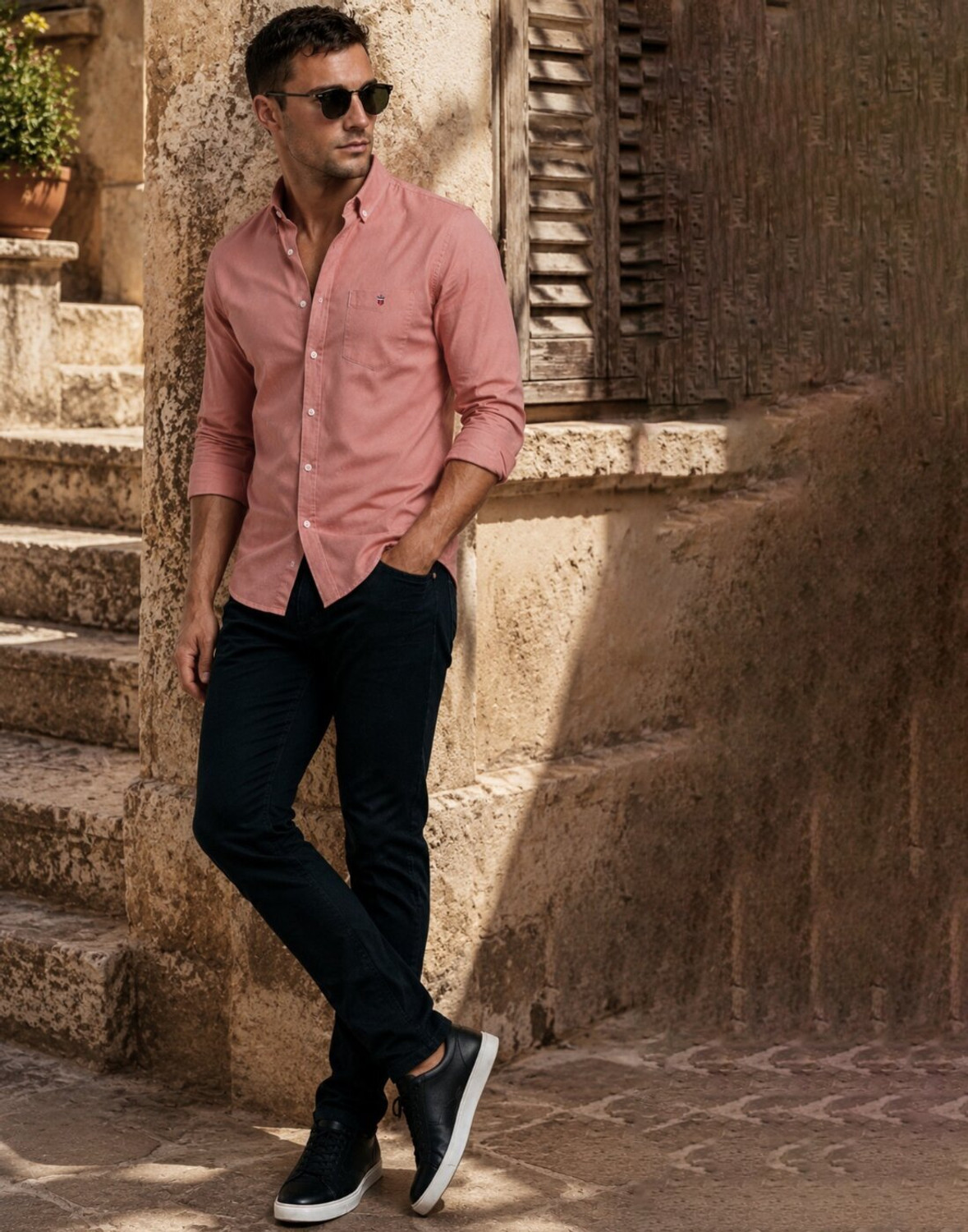 Image of LOUIS PHILIPPE Men Solid Casual Pink Shirt