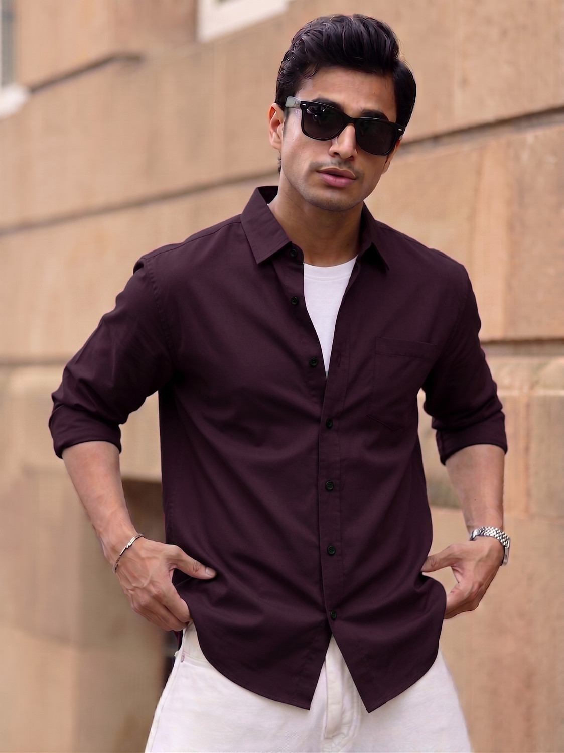 Image of MRNYB Men Solid Casual Maroon Shirt