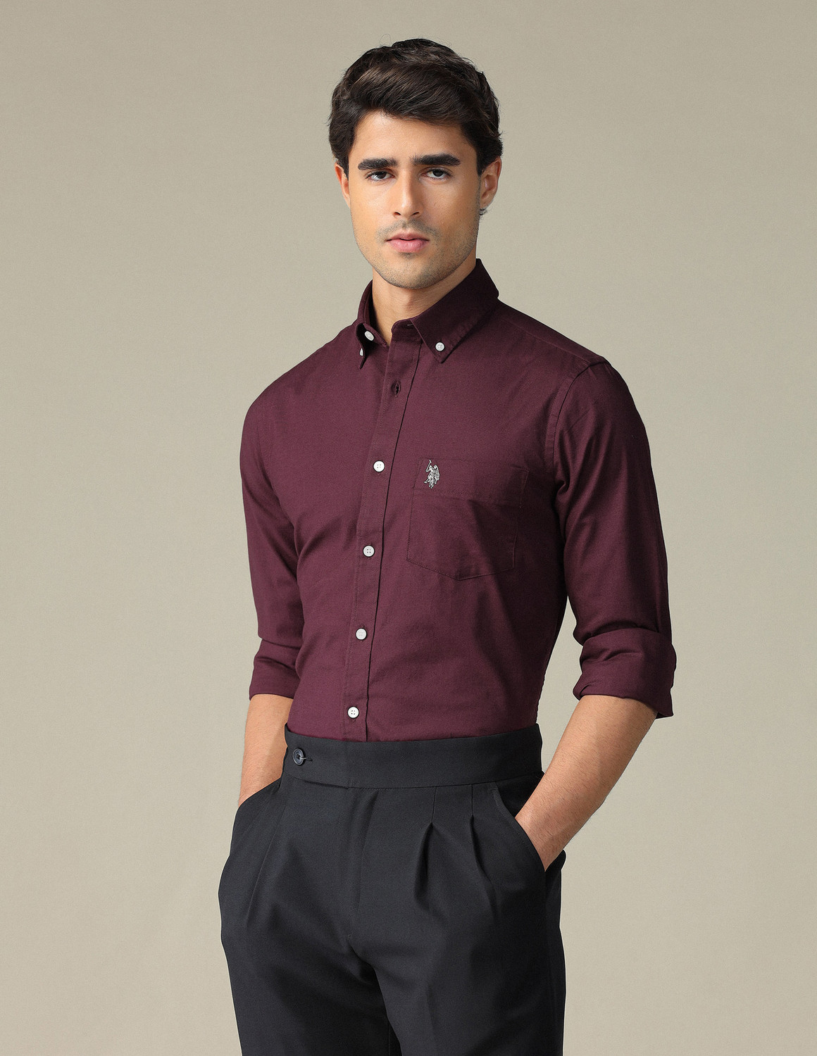 Image of U.S. POLO ASSN. Men Solid Casual Red Shirt