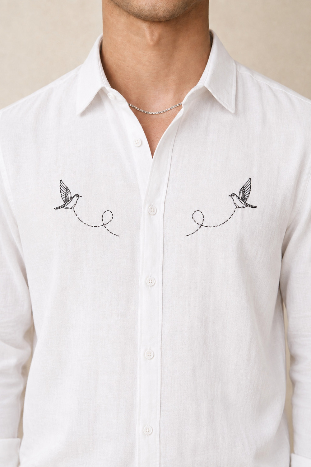 Image of COMBRAIDED Men Floral Print Casual White Shirt