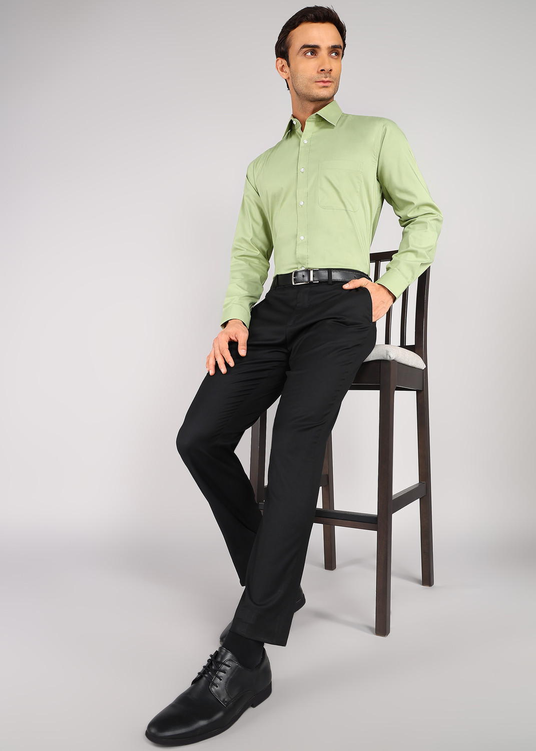 Image of Raymond Men Solid Formal Green Shirt
