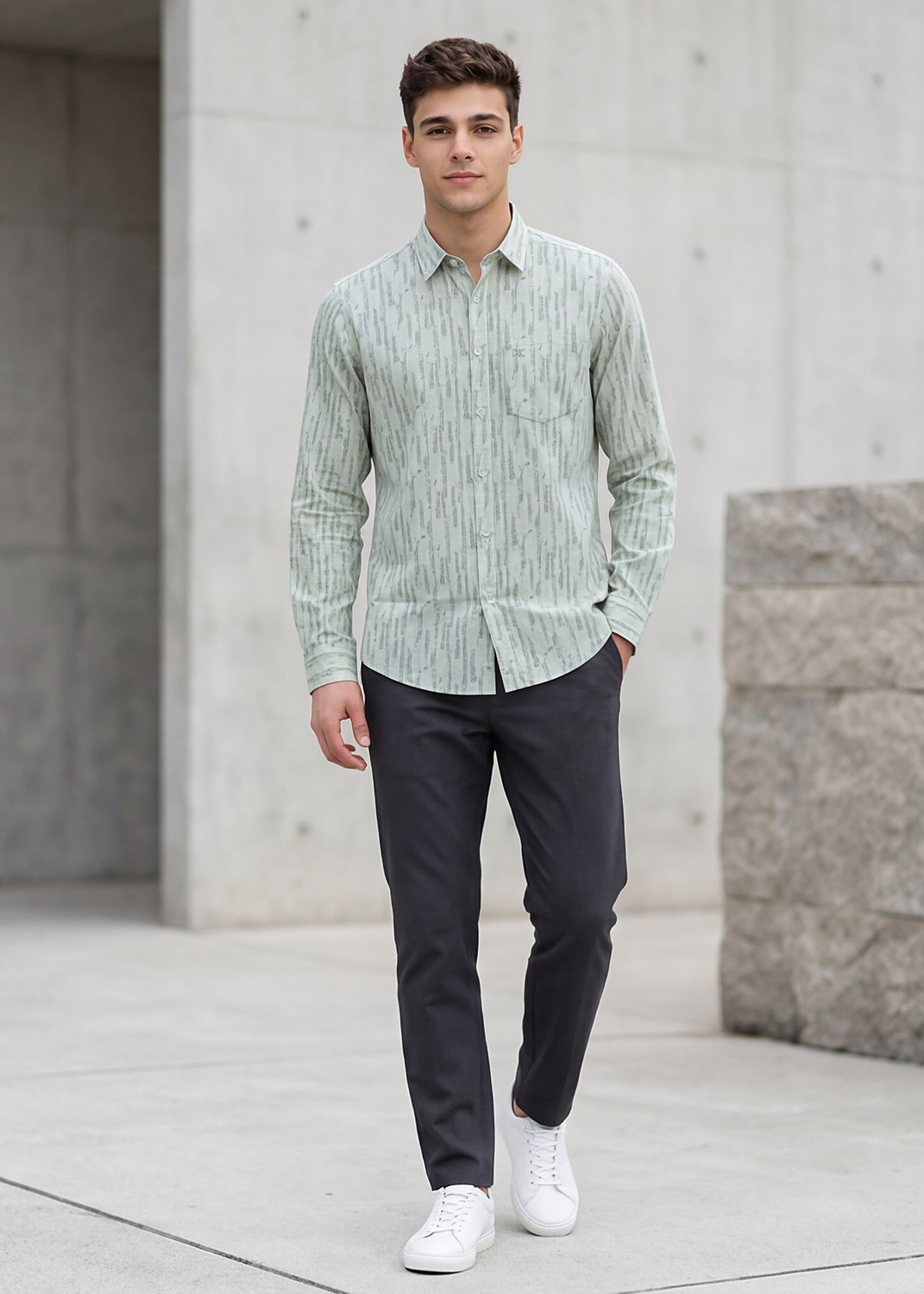 Image of KILLER Men Printed Casual Light Green Shirt