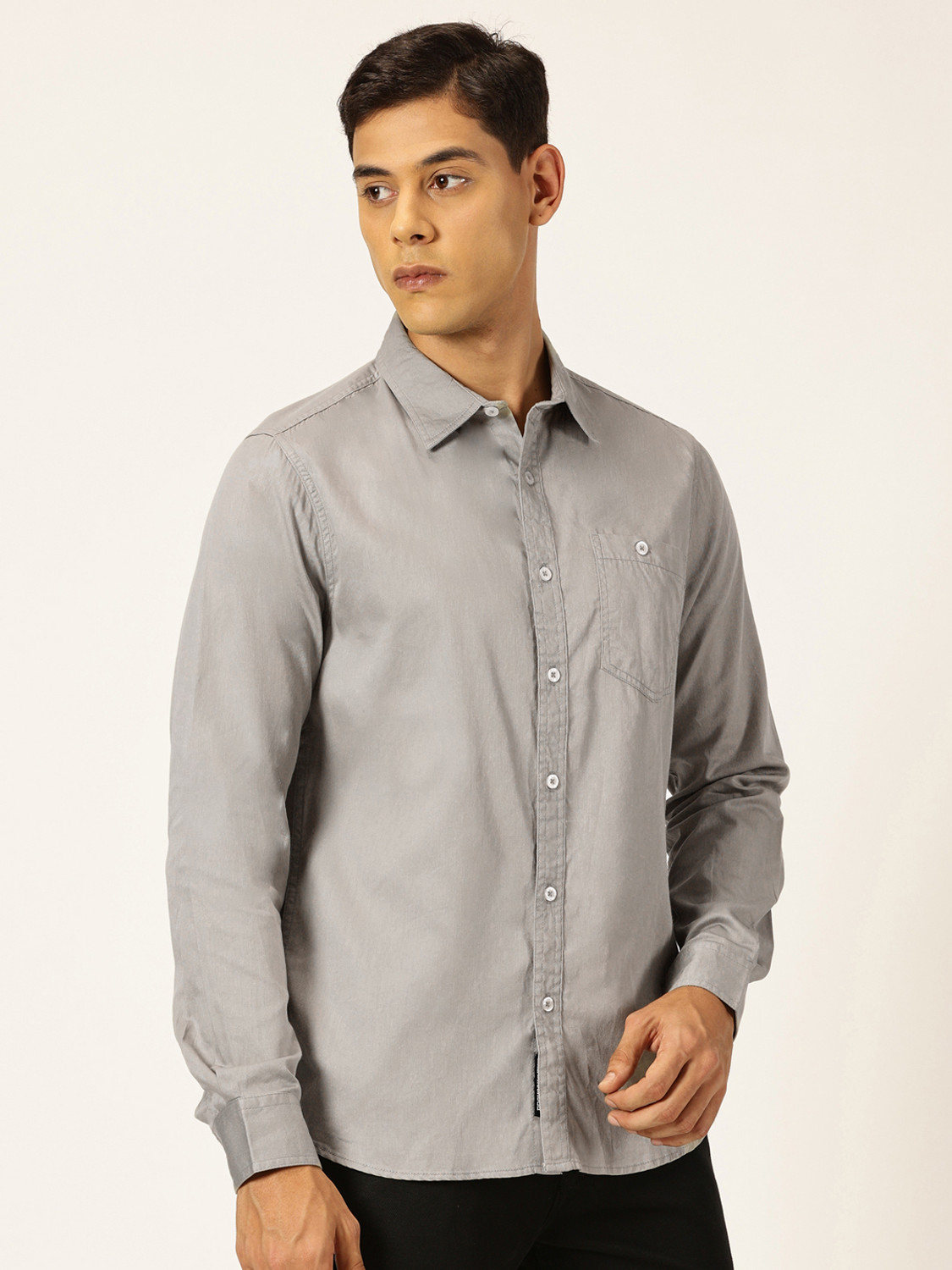 Image of PROVOGUE Men Solid Casual Grey Shirt