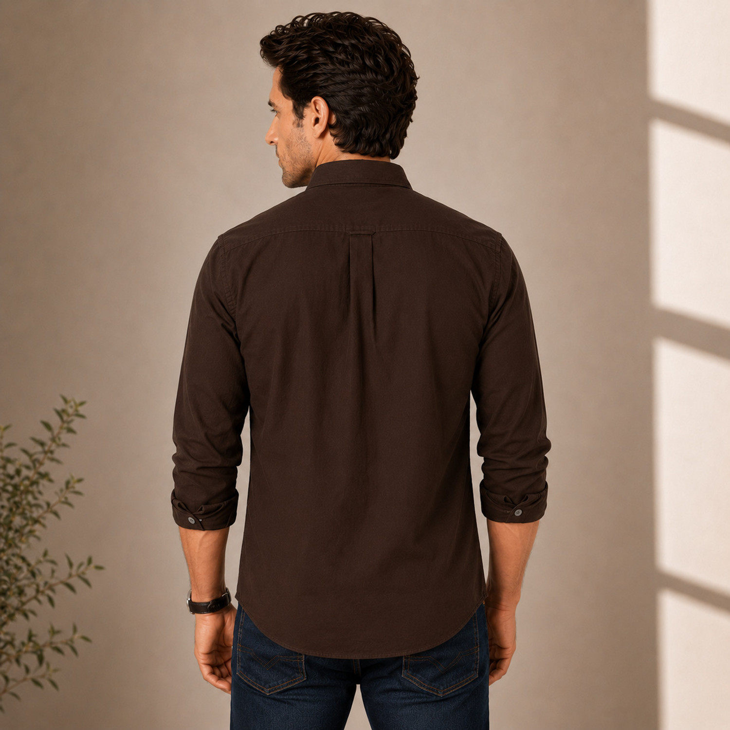 Image of TPJ Mart Men Solid Casual Brown Shirt