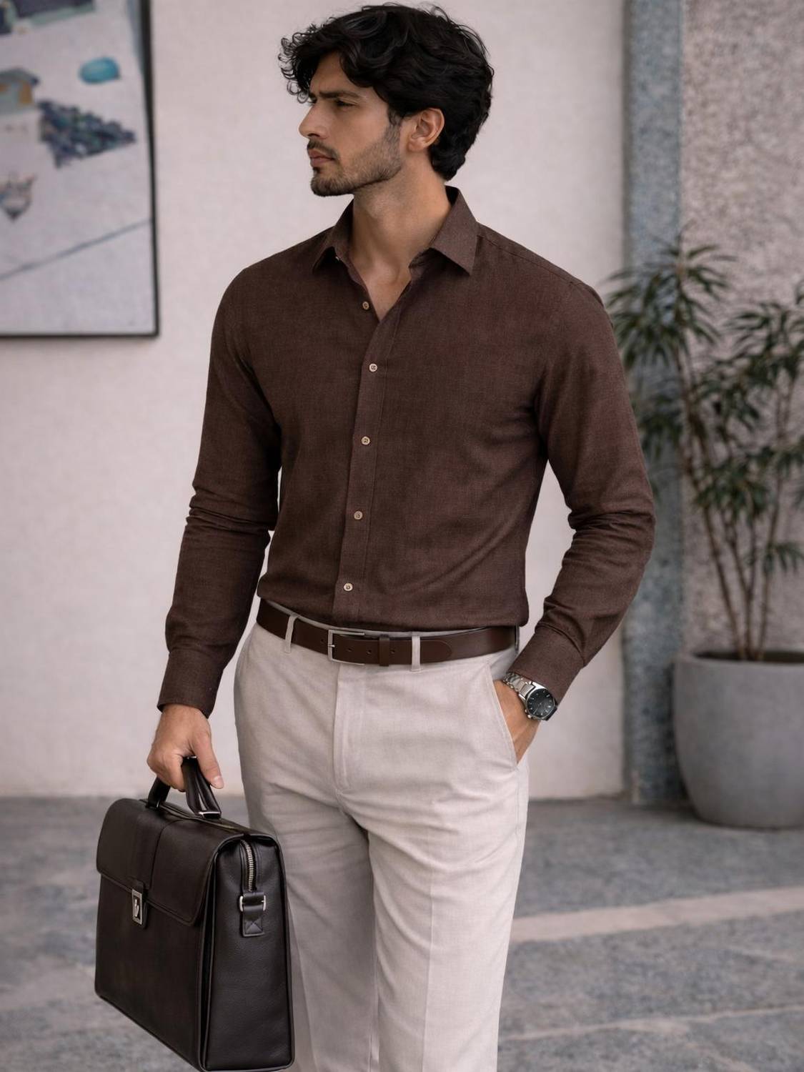 BEEDARK Men Solid Formal Brown Shirt