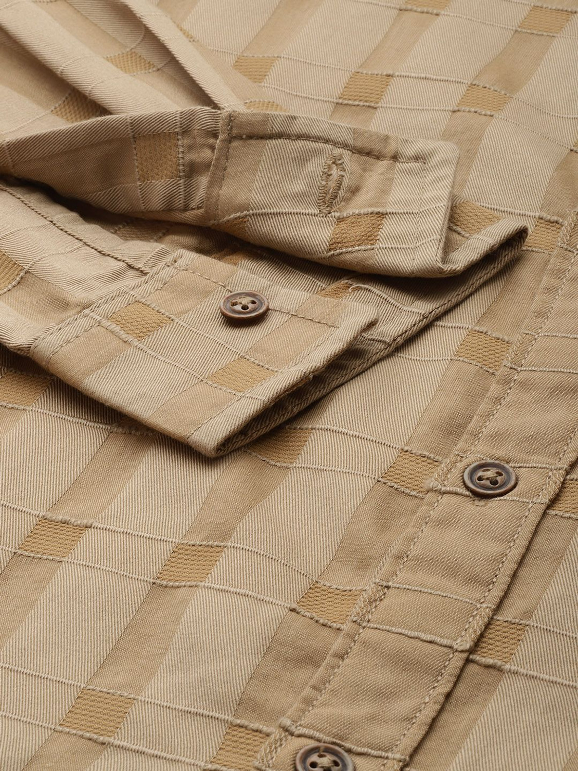 Image of The Indian Garage Co. Men Checkered Casual Khaki Shirt