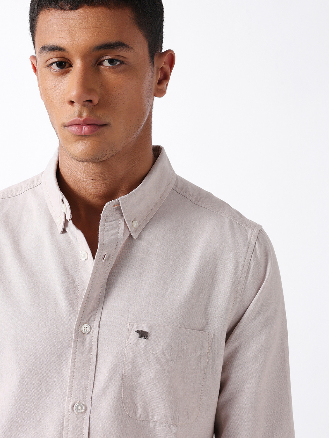Image of THE BEAR HOUSE Men Solid Casual Beige Shirt