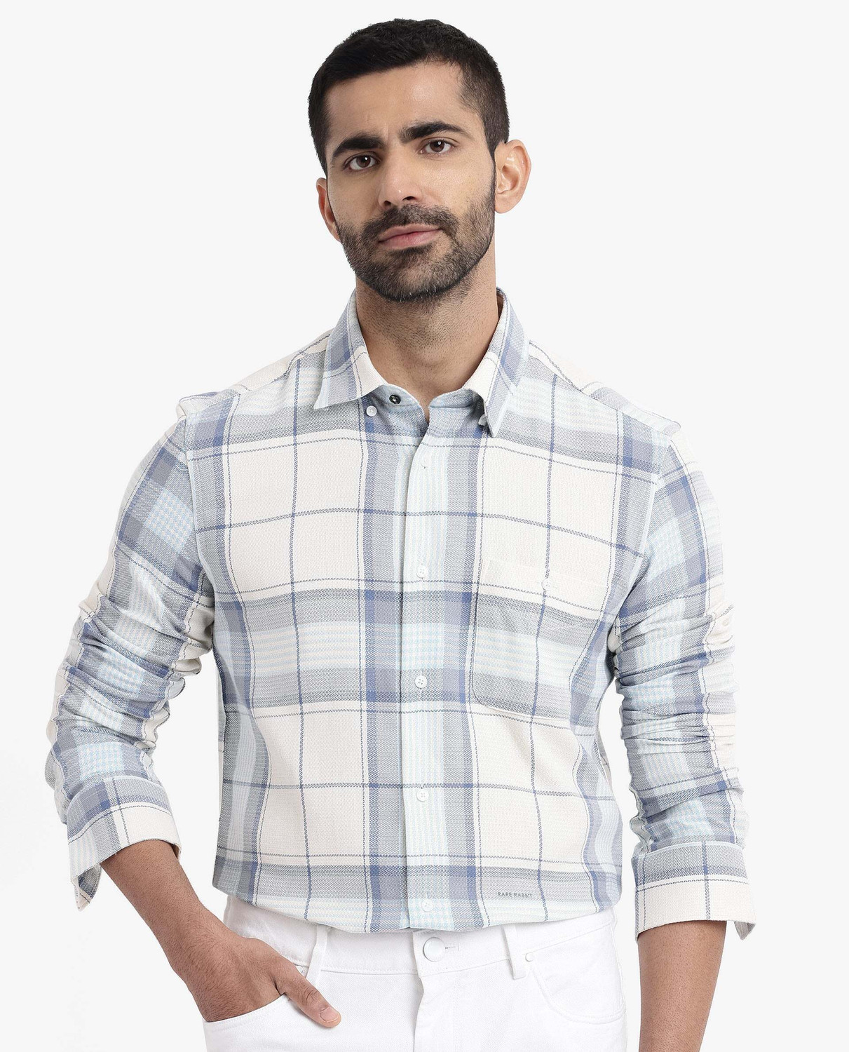 Image of RARE RABBIT Men Checkered Casual White Shirt