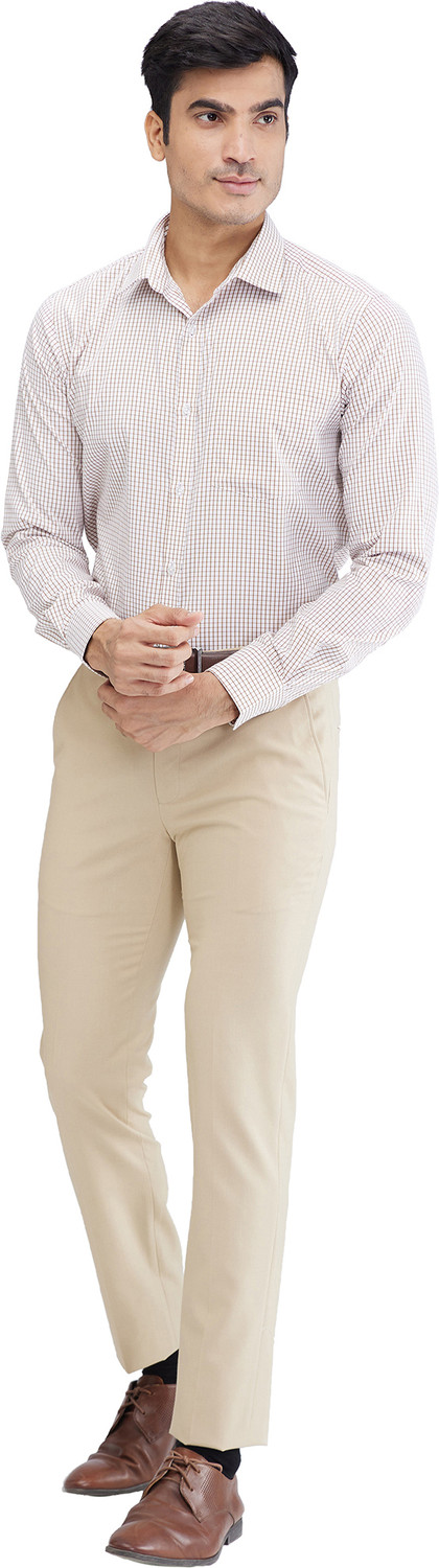 Image of PARK AVENUE Men Checkered Formal Brown, White Shirt