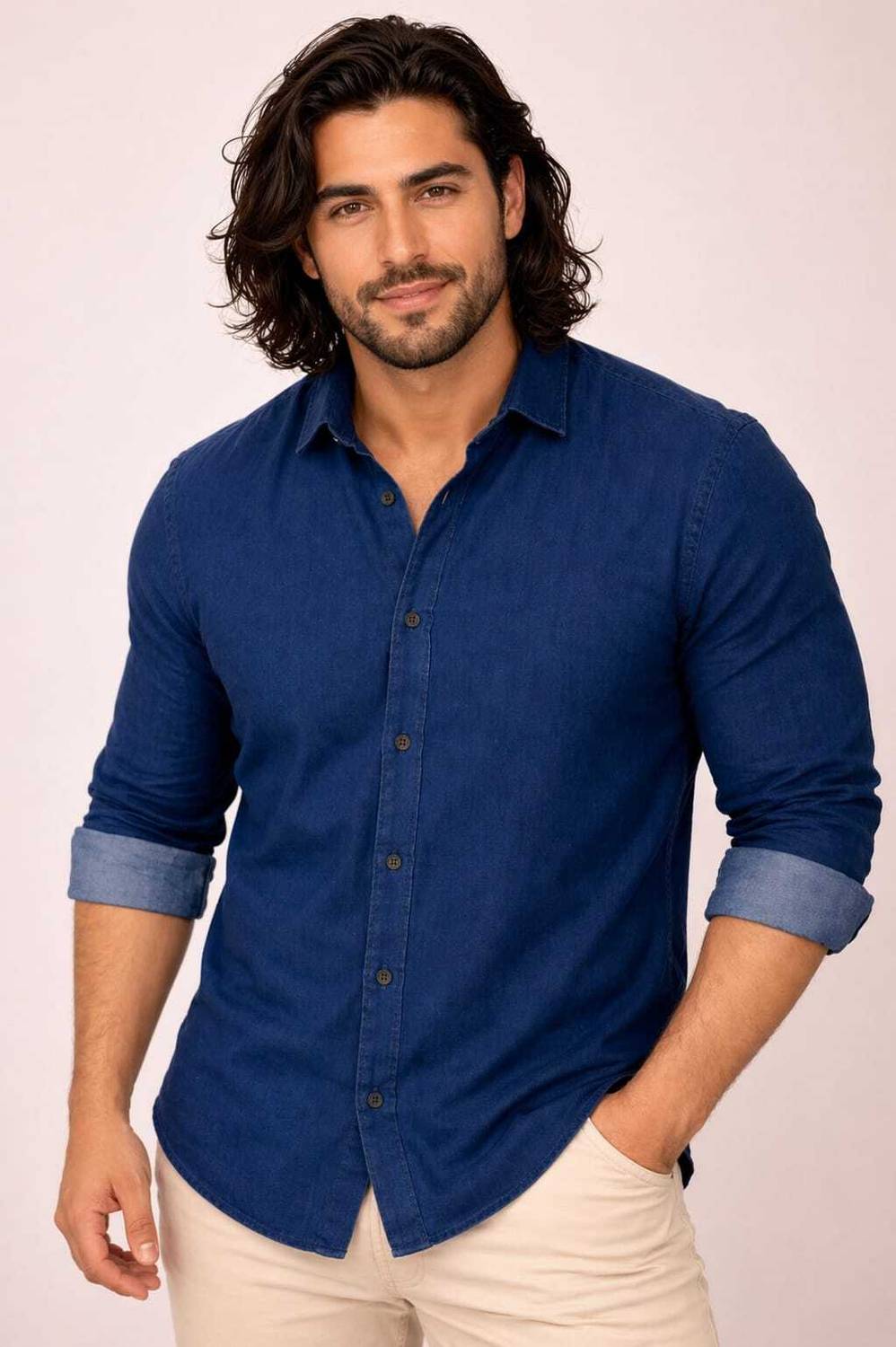 FDN Men Dark Blue Casual Shirt - Image 1