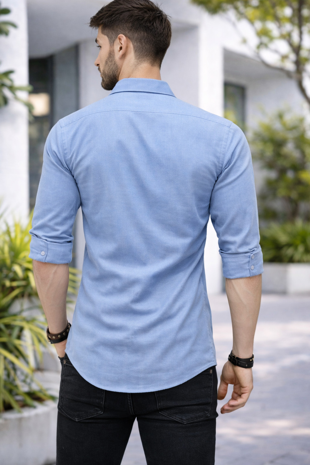 Image of BROCON Men Solid Casual Light Blue Shirt