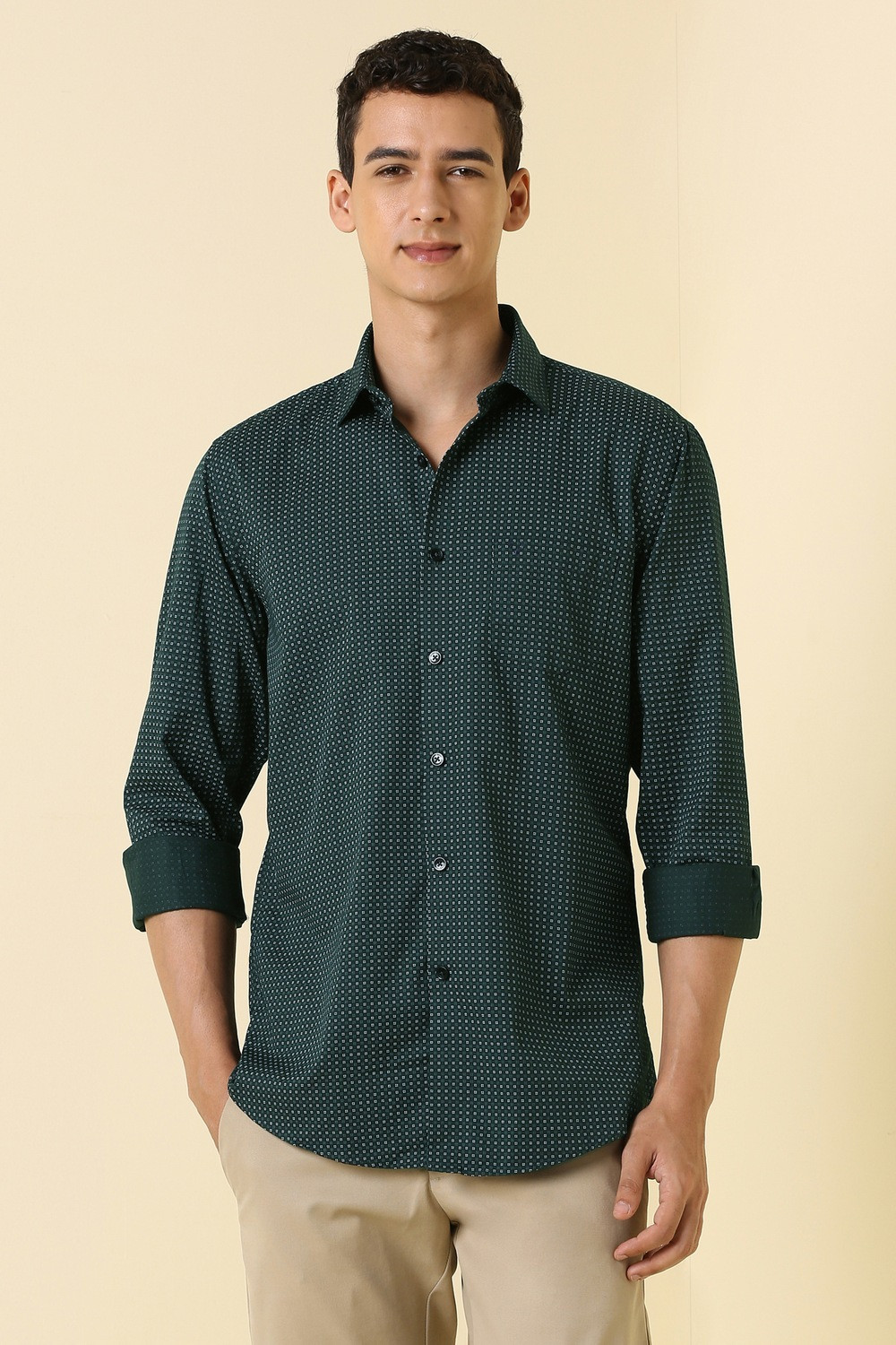 Image of Allen Solly Men Printed Casual Green Shirt