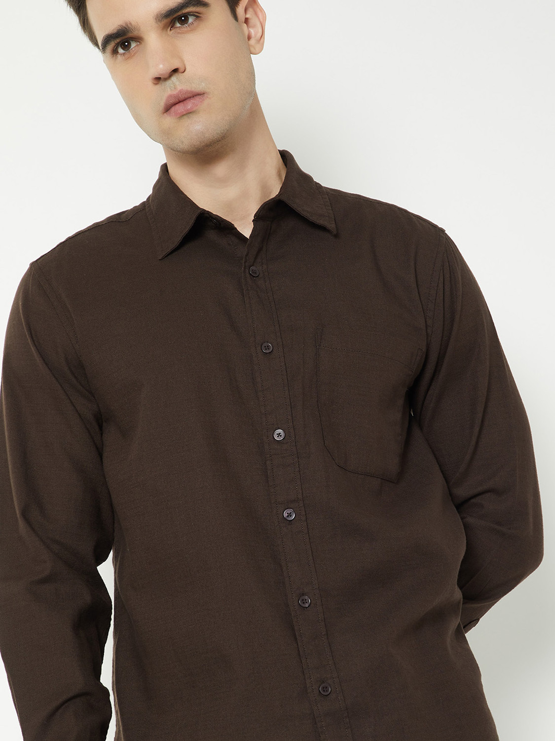 Image of MAX Men Solid Casual Brown Shirt