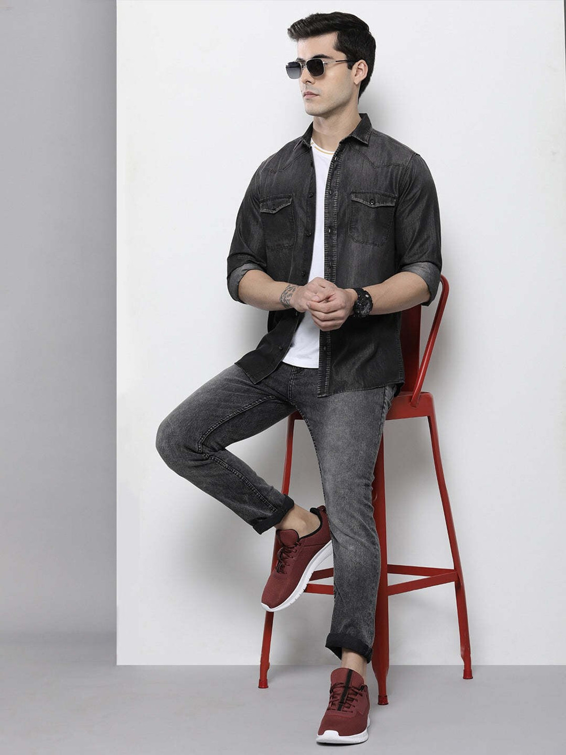 Image of The Indian Garage Co. Men Washed Casual Black Shirt