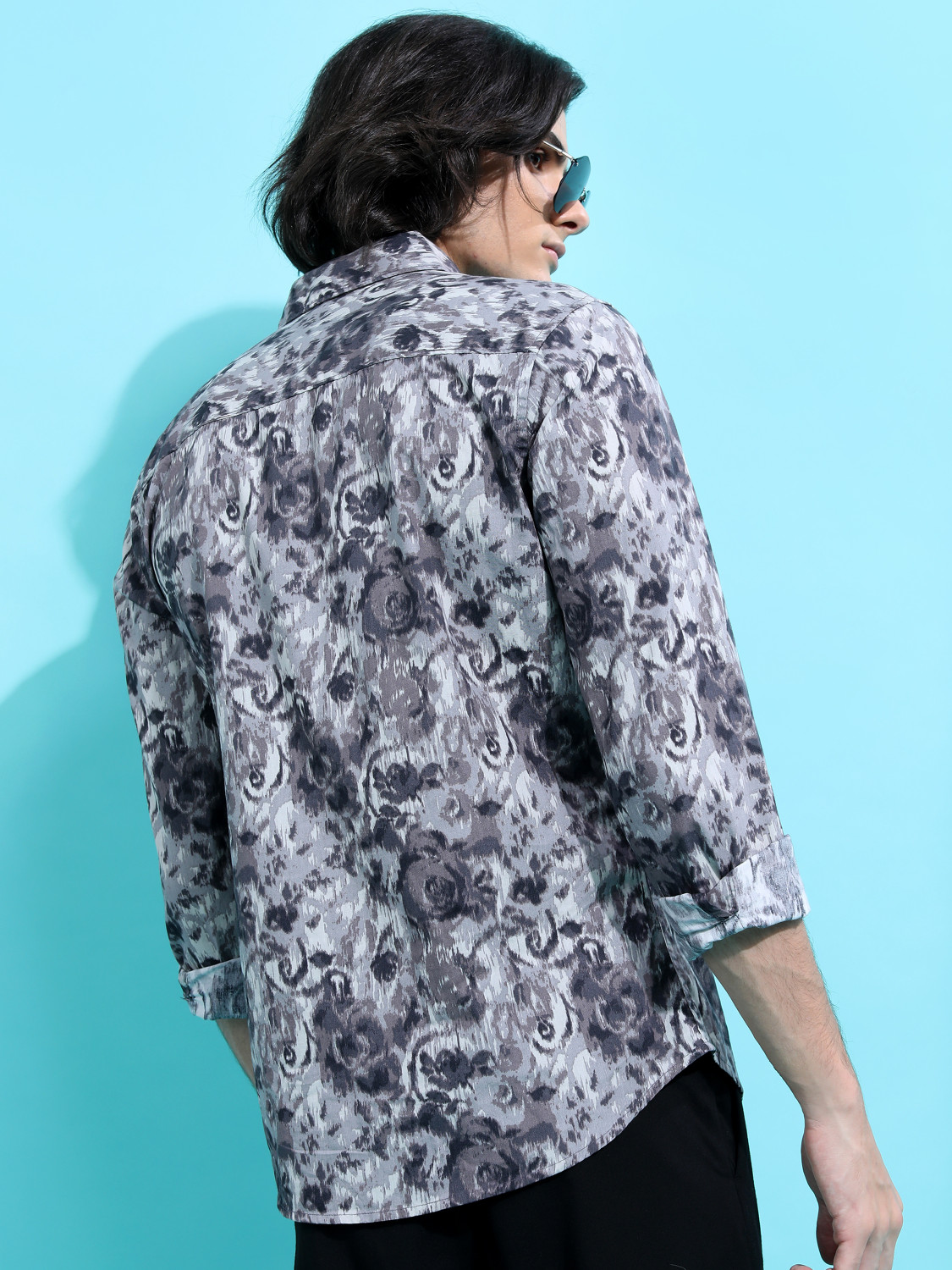 Image of HIGHLANDER Men Printed Casual Grey, White, Blue Shirt