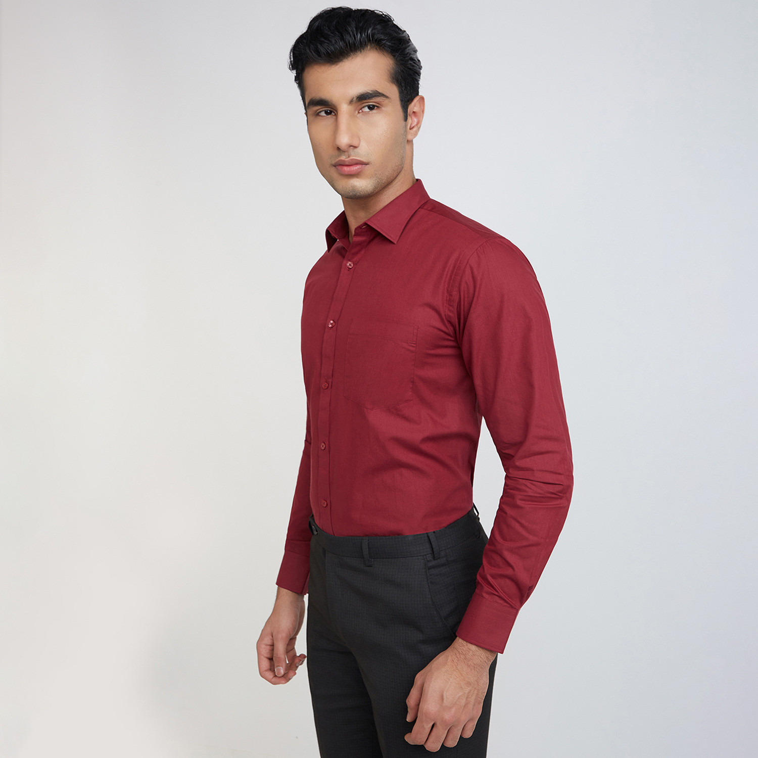 Image of PARK AVENUE Men Self Design Formal Maroon Shirt