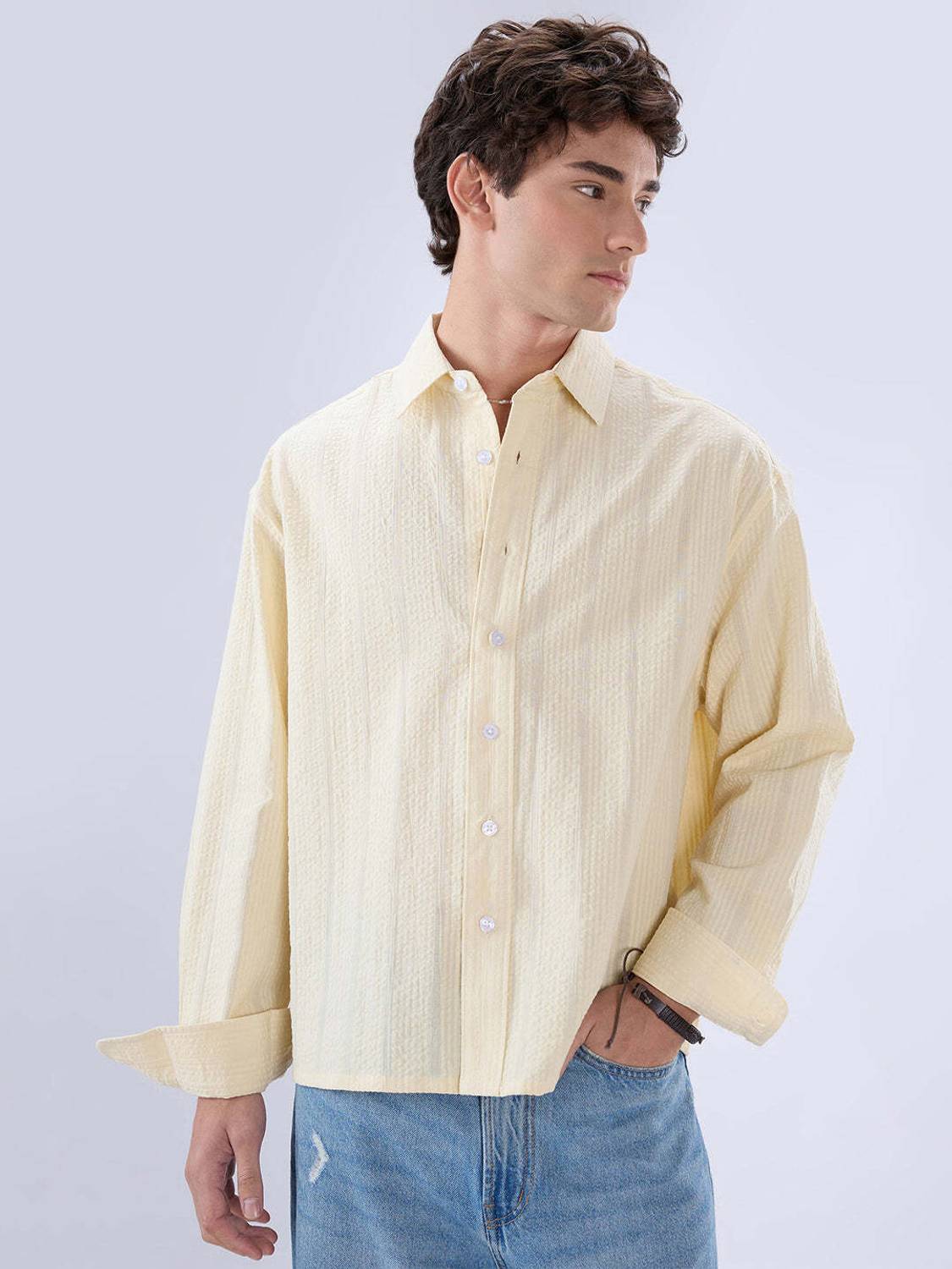 VASTRADO Men Self Design Casual Yellow Shirt - Image 5