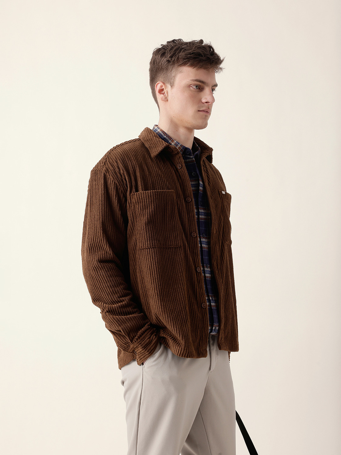 Image of THE BEAR HOUSE Men Self Design Casual Brown Shirt