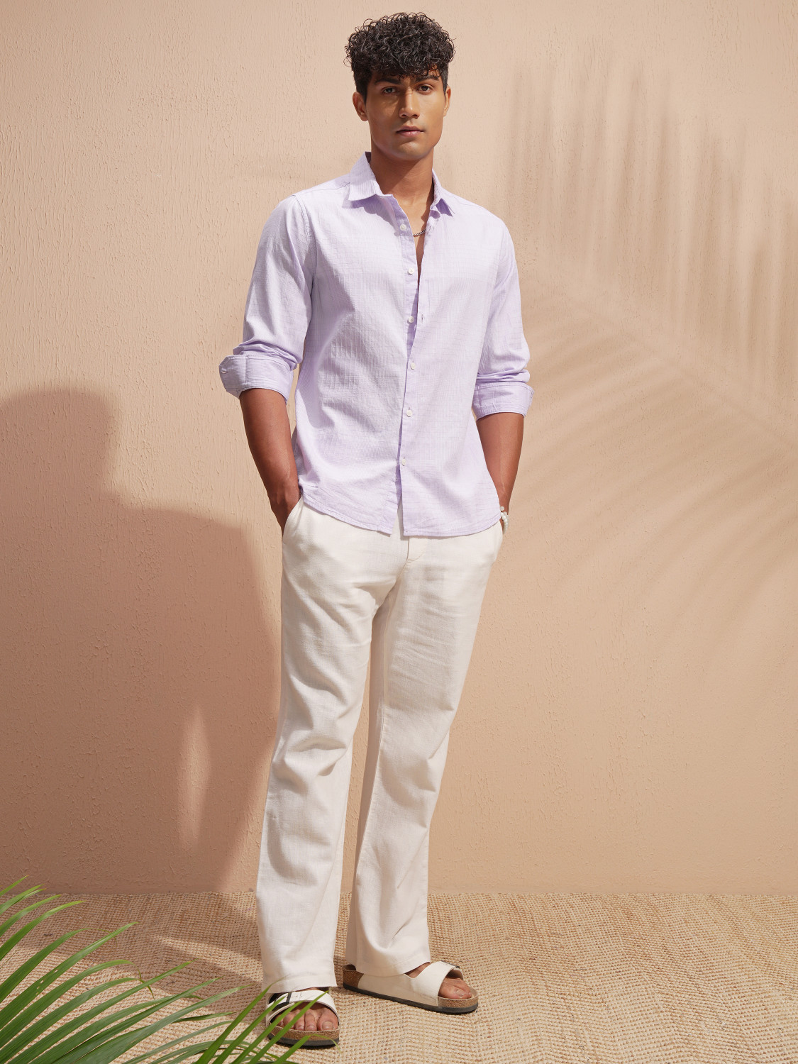 Image of HIGHLANDER Men Self Design Casual Purple Shirt