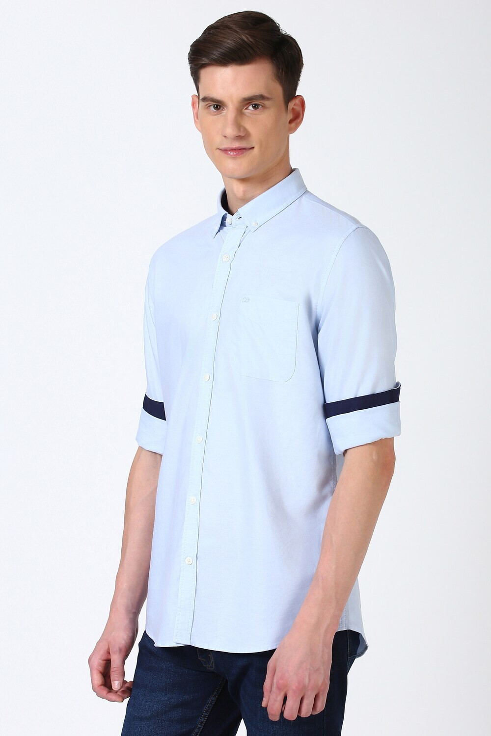 Image of PETER ENGLAND Men Solid Casual Blue Shirt