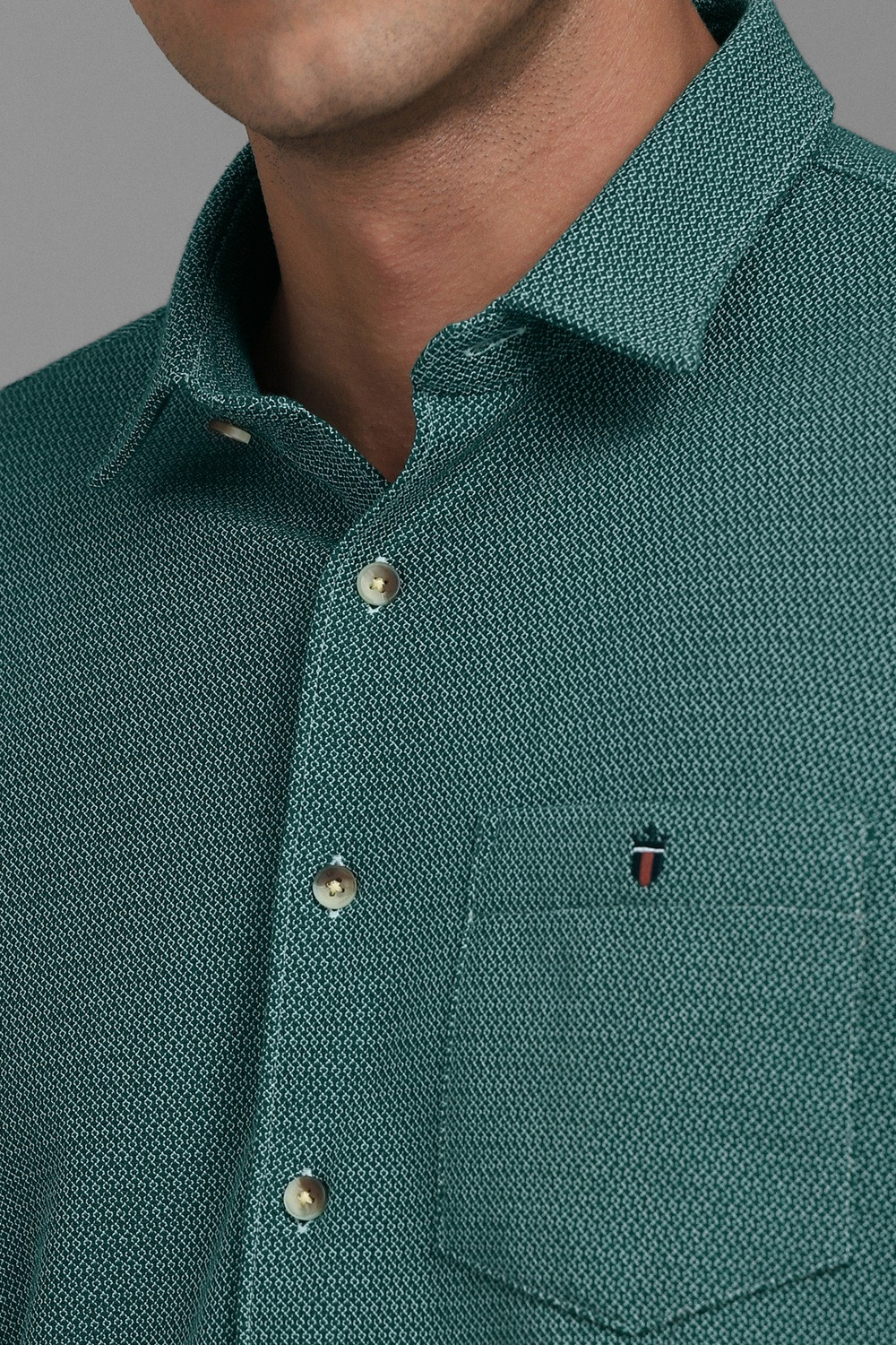 Image of Louis Philippe Sport Men Self Design Casual Green Shirt