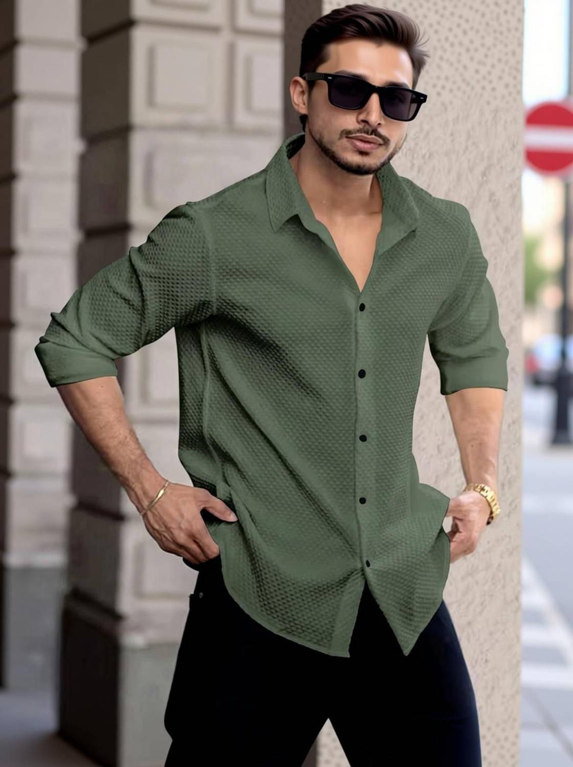 JACKBELLA Men Green Casual Shirt - Image 2